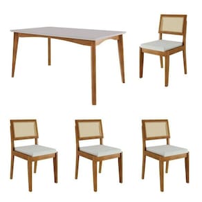 Conjunto Sala de Jantar Mesa Monalisa com 4 Cadeiras Rainha Mel Natural/Off White