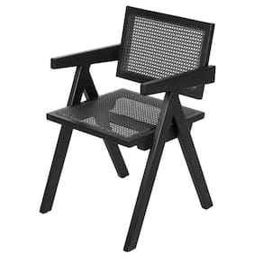 Cadeira com Braços Chandy Or Design 46 cm (larg) Madeira Preta Assento e Encosto Palha Natural Preta