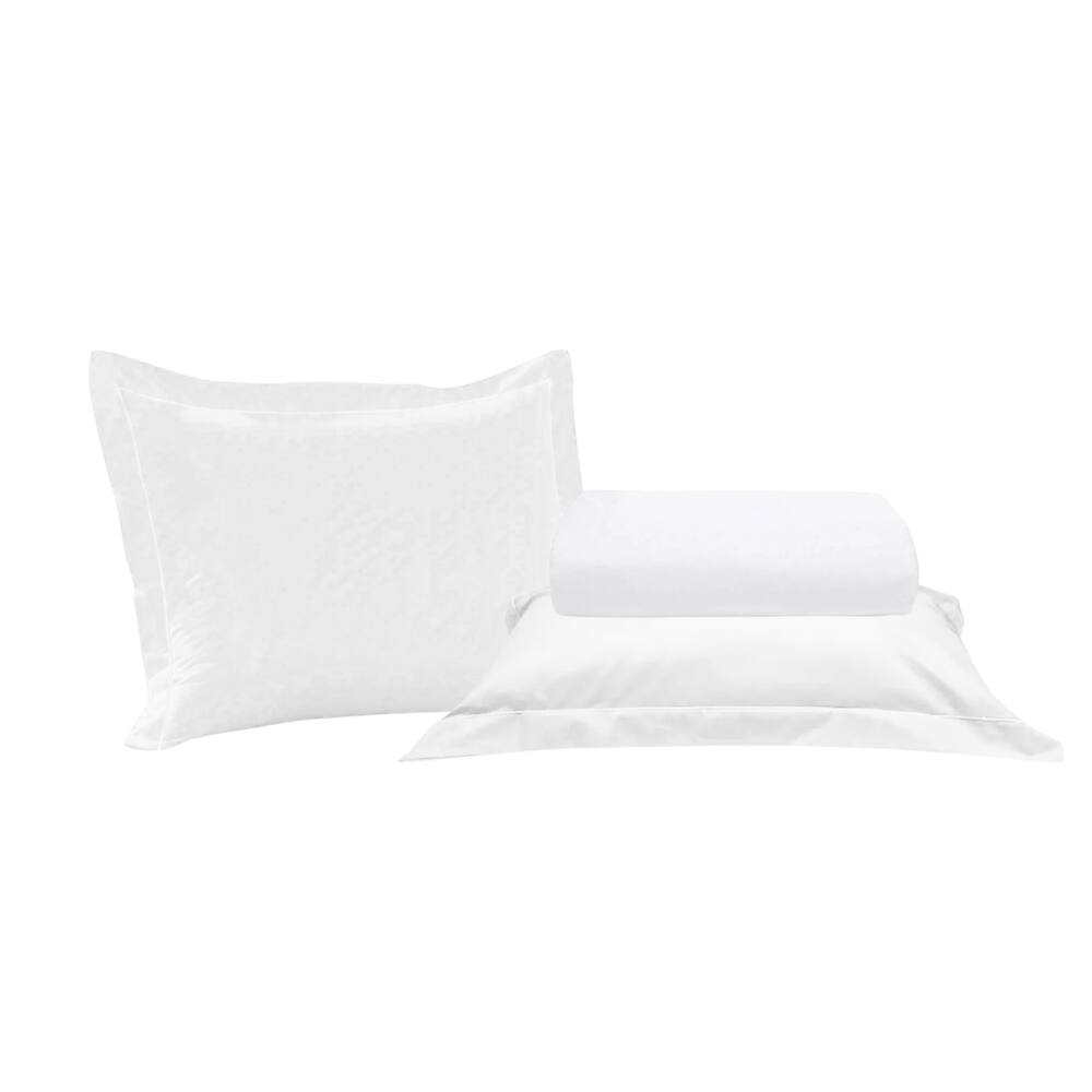 Kit Lencol Elástico e Fronha Casal 230 Fios Reffinata Buettner Branco