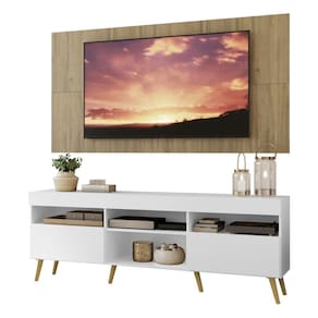 Rack Com Painel Tv 65" Retrô Londres Multimóveis V3337 Rustic/Branco/Natural Rustic/Branco/Natural