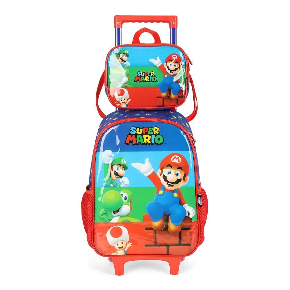 Kit Mochila de Rodinha Lancheira Luxcel Super Mário Vermelho