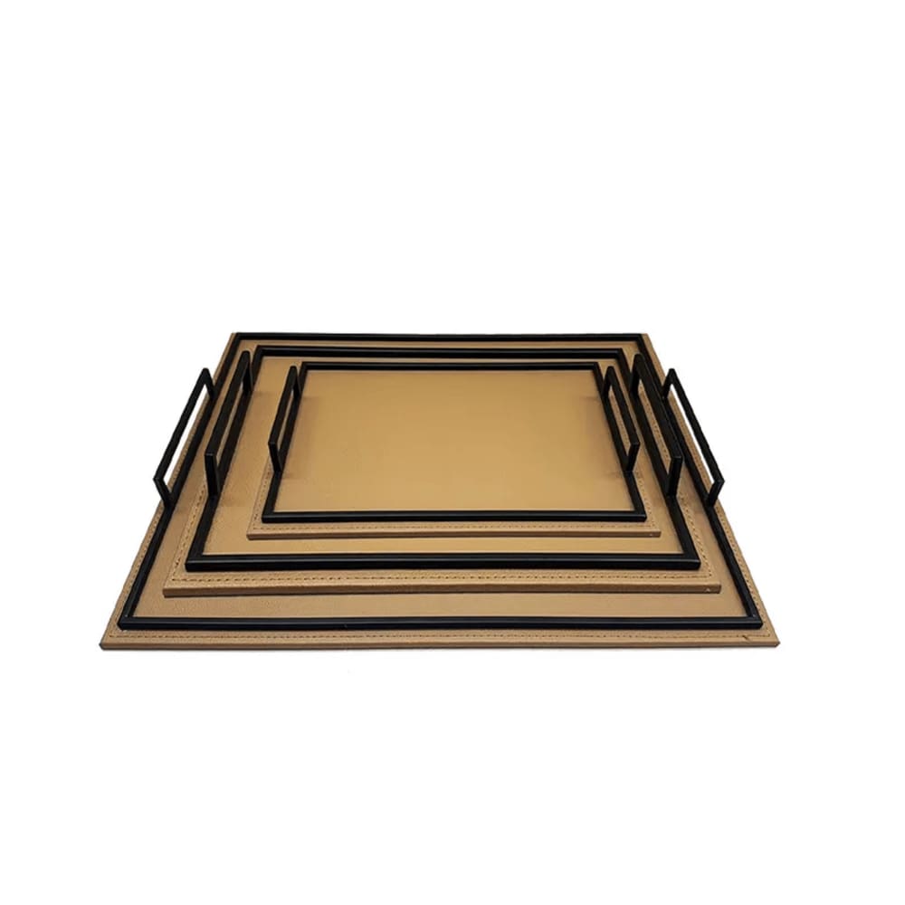 Conjunto 3 Bandejas Decorativas em Couro Sintético Marrom TH0065 BTC