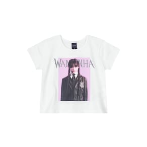 Blusa cropped Wandinha infantil menina em malha Brandili