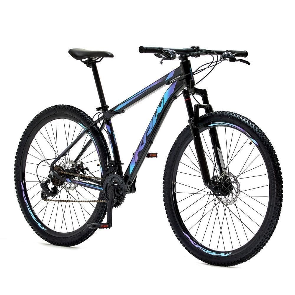 Bicicleta Aro 29 Krw Alumínio Shimano 21 Vel Freio A Disco Suspensão S6 19 Preto-Azul E Roxo