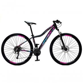 Bicicleta Aro 29 Krw Alumínio 27 Vel Freio Hidráulico Suspensão Com Trava S9 15.5 Preto-Rosa E Azul
