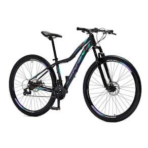 Bicicleta Aro 29 Krw Alumínio 21 Vel Freio A Disco Suspensão Dianteira S3 15.5 Preto-Lilás E Turquesa