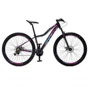 Bicicleta Aro 29 Krw Alumínio 27 Vel Freio Hidráulico Suspensão Dianteira S8 15.5 Preto-Rosa E Azul
