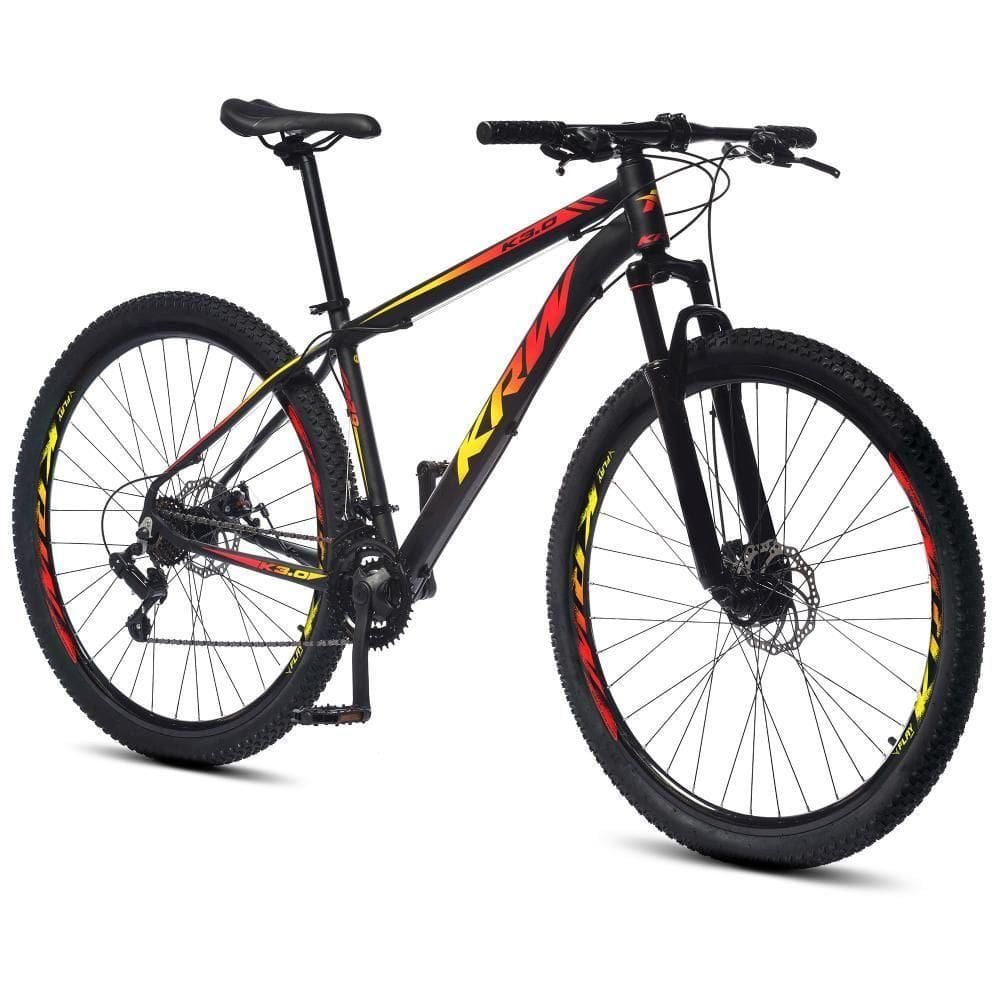 Bicicleta Aro 29 Krw Alumínio 24 Vel Freio A Disco X52 Quadro 19 Preto-Amarelo E Vermelho