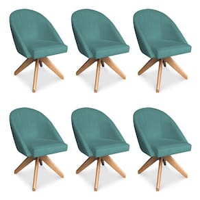 Kit 06 Poltronas Cadeira Giratória Bela Suede Azul Turquesa Base de Madeira - Pallazio