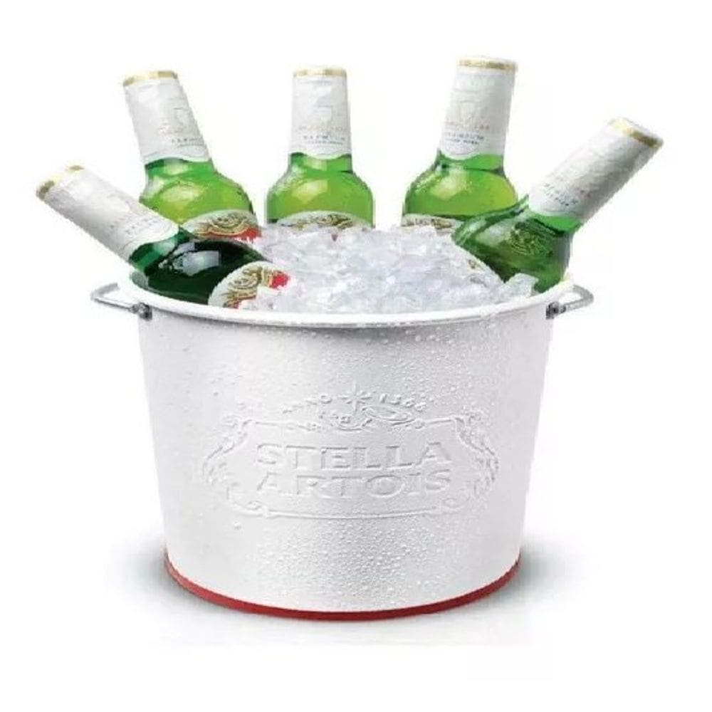 Balde De Gelo Cerveja Stella Artois 5 Litros De Alúminio Com Desenho Alto Relevo - Branco