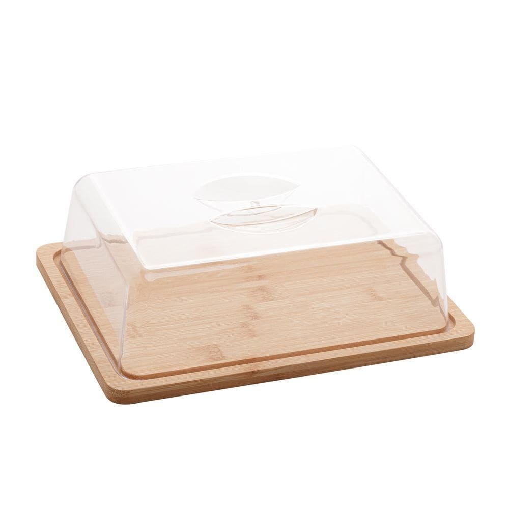 Prato Para Frios De Bambu E Tampa De Plástico 24x18,5x7,5