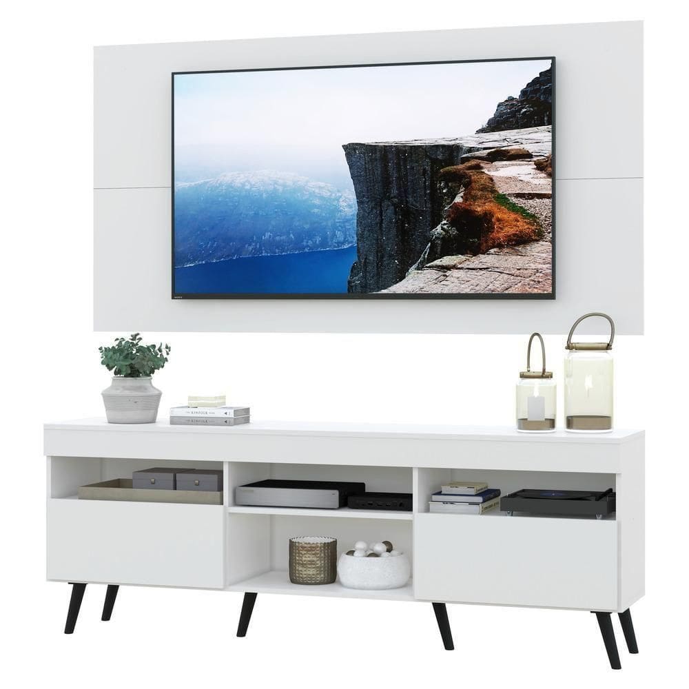 Rack Com Painel Tv 65” Retrô Londres Multimóveis V3337 Branco/Preto Branco/Preto