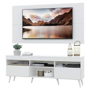 Rack Com Painel Tv 65" Retrô Londres Multimóveis V3337 Branco Branco