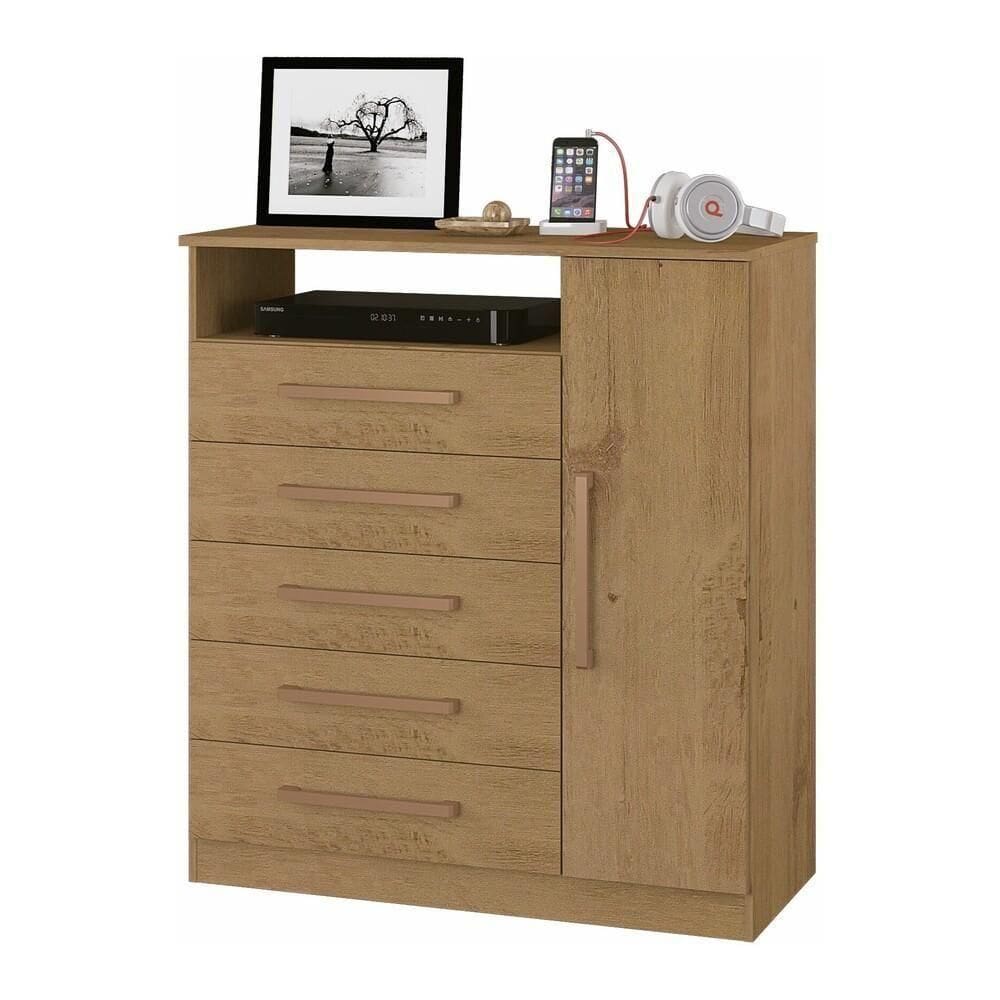 Cômoda 91cm 5 Gavetas 1 Porta Multimóveis Cr35149 Canelato Rústico Canelato Rústico