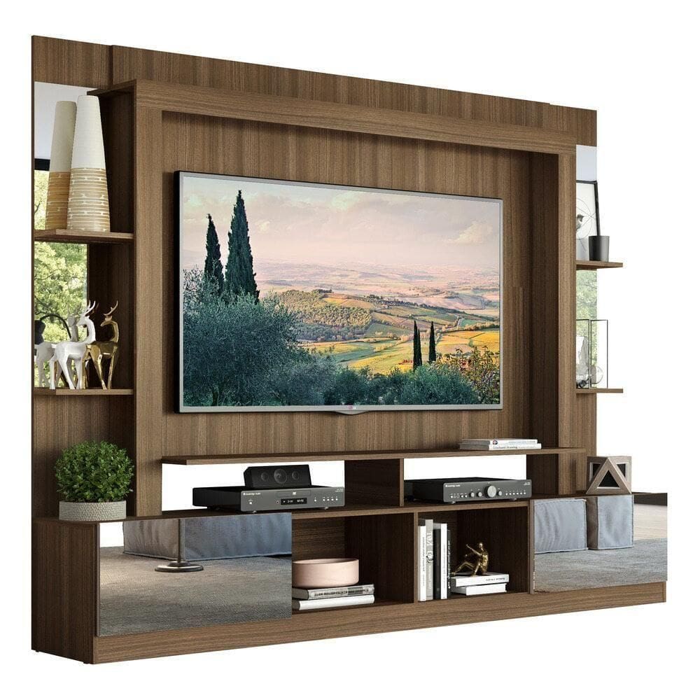 Estante Tv 65” Com Espelho Oslo Multimóveis V3389 Madeirada/Lacca Fumê Madeirado/Lacca Fumê