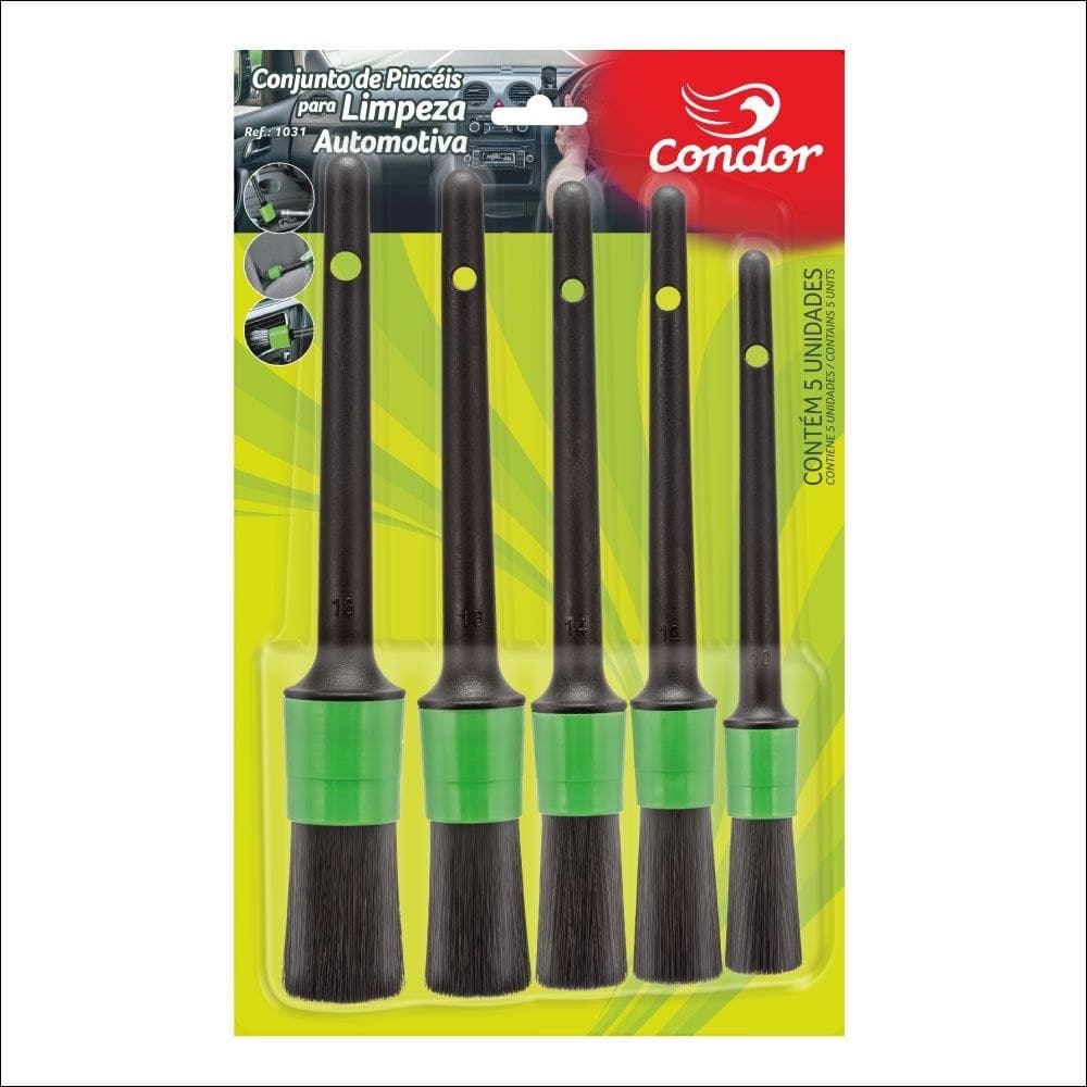 Conjunto de Pincéis Condor R1031 para Limpeza Automotiva - 5 Unidades