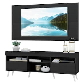 Rack Com Painel Tv 65" Retrô Londres Multimóveis V3337 Preto/Branco Preto/Branco