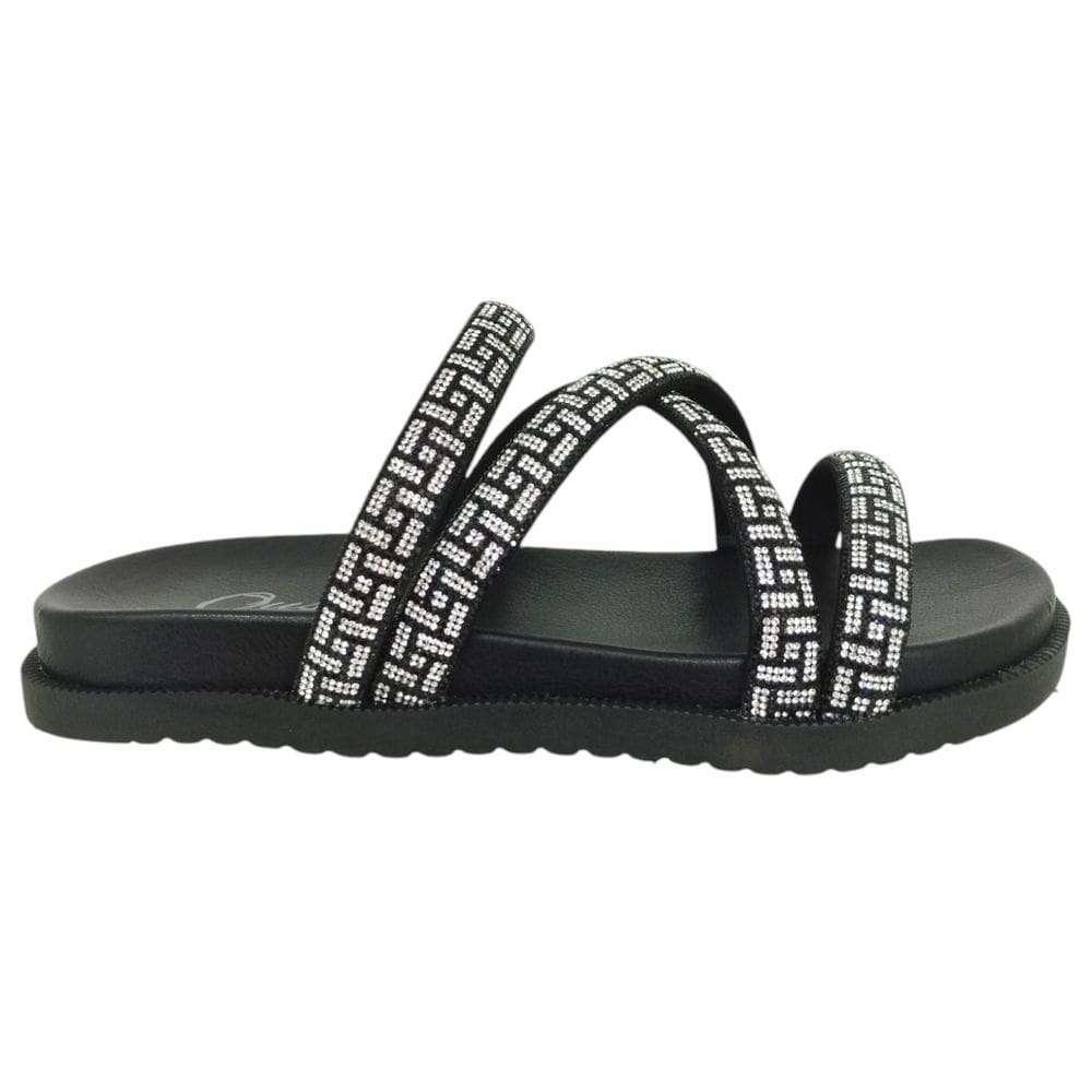 Rasteira Papete Feminina Ousadia Brilho Tiras Strass 097.082