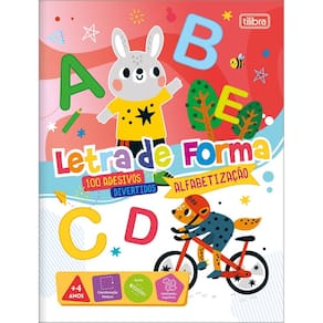 Livro Cartilha Infantil Pedagógico de Ativididades Alfabetização Letra de Forma + de 100 Adesivos Divertidos Tilibra