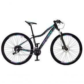 Bicicleta Aro 29 Krw Alumínio 24 Vel Freio Hidráulico Suspensão Dianteira S2 15.5 Preto-Lilás E Turquesa