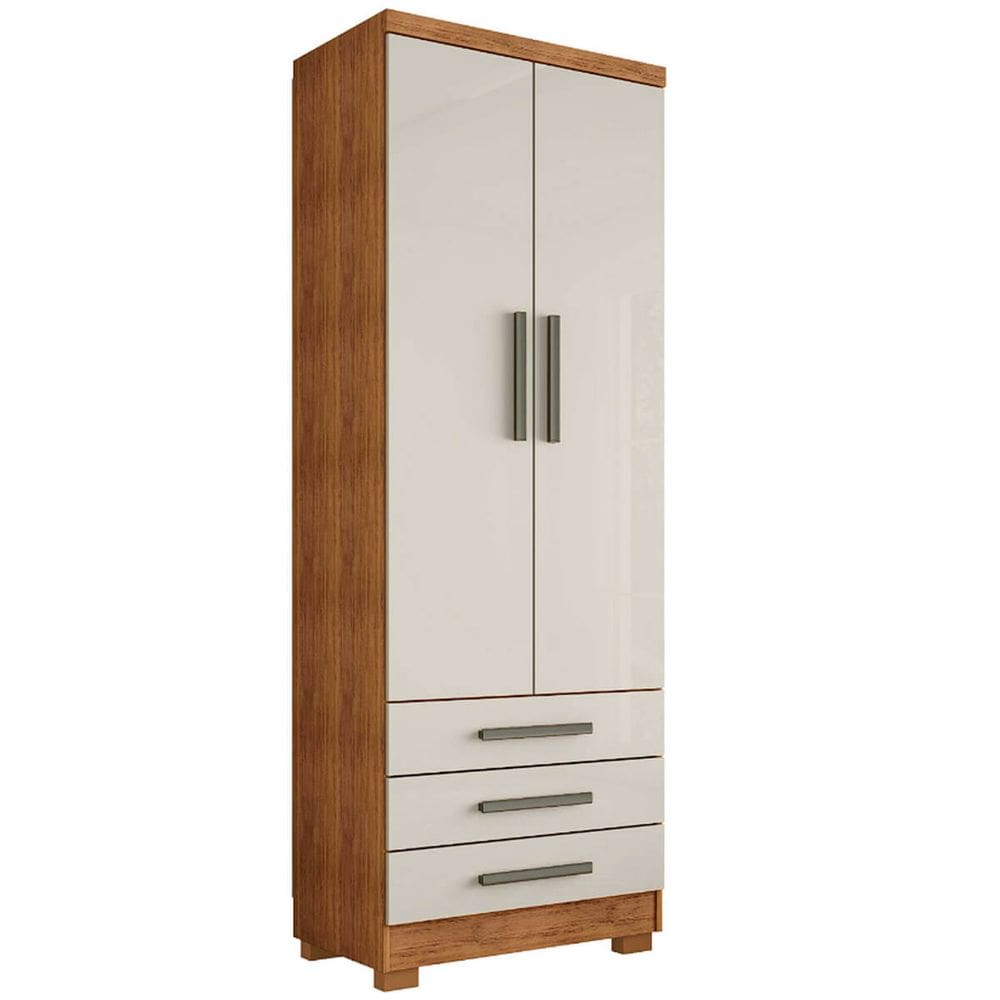 Guarda Roupa Floripa Solteiro 2 Portas 3 Gavetas Rud Rack Cor Cedro Areia