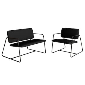 Kit Namoradeira Com Poltrona Sintra Industrial Preto/suede Preto - M.a