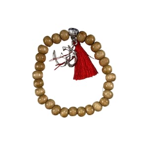 Pulseira Japamala 27 contas OM Madeira Clara e Silicone