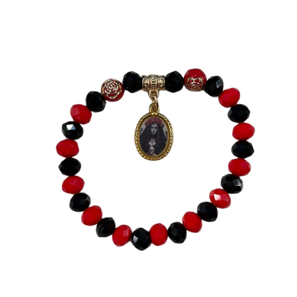 Pulseira Pomba Gira Rosa Caveira Medalha Cristal e Silicone