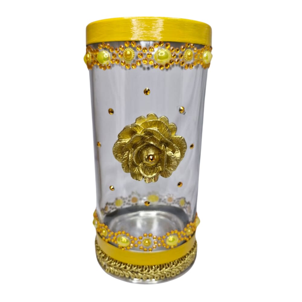 Suporte Porta Vela Oxum Flor Vidro e Alumínio 18 cm