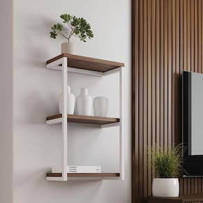 Nicho De Parede Industrial Para Quarto 3 Prateleiras Milão - Branco E Imbuia - Preto