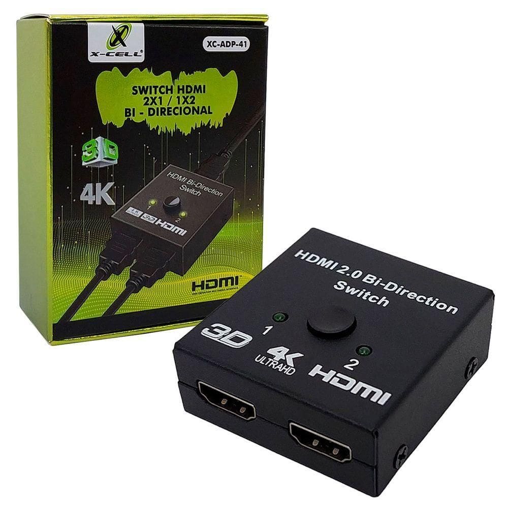 Switch Hdmi X-cell, Bi-direcional, 2x1 - 1x2, 3 Portas, Preto - Xc-adp-41