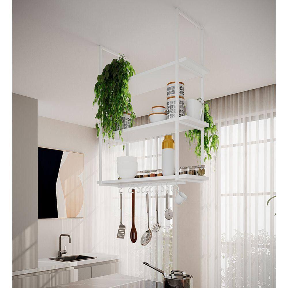 Prateleira Estilo Industrial Suspensa Teto Cozinha Nicho Denver 80Cm - Branco - Branco