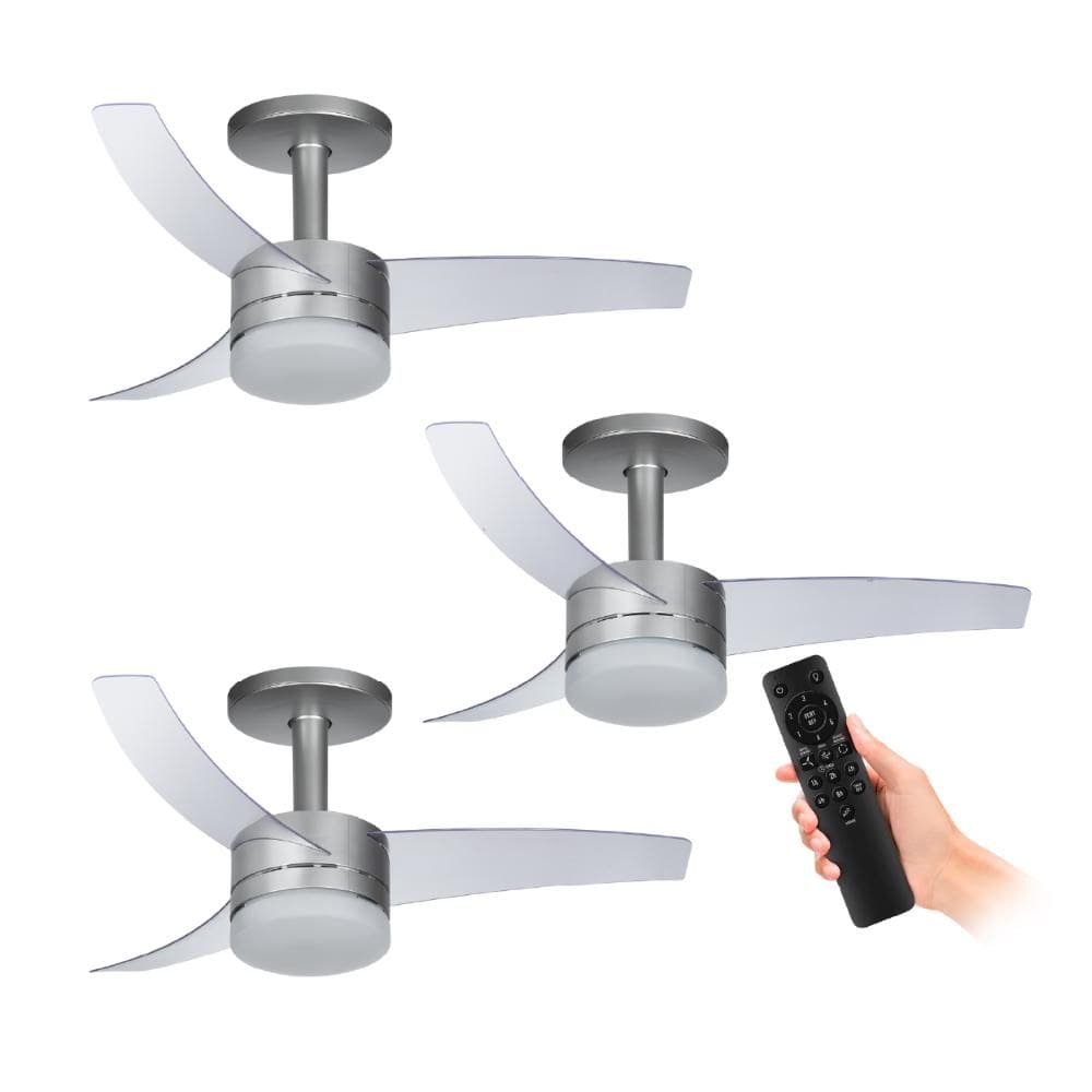 Kit 3 Ventiladores de Teto Arno Prata 3 Pás e Controle VX15