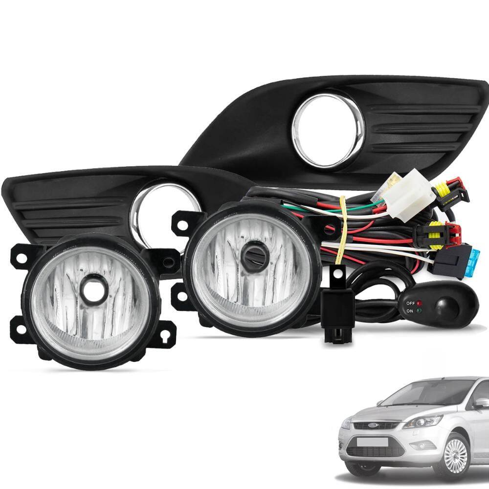 Kit Farol de Milha Focus 2009 A 2013 Botão Universal e Moldura