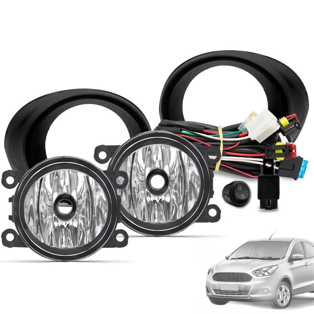 Kit Farol de Milha Ka 2015 a 2018 Botão Tic Tac e Moldura Preto