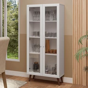 Cristaleira 70 cm 2 Portas de Vidro com Pés Cônicos Branco/Marrom Madesa
