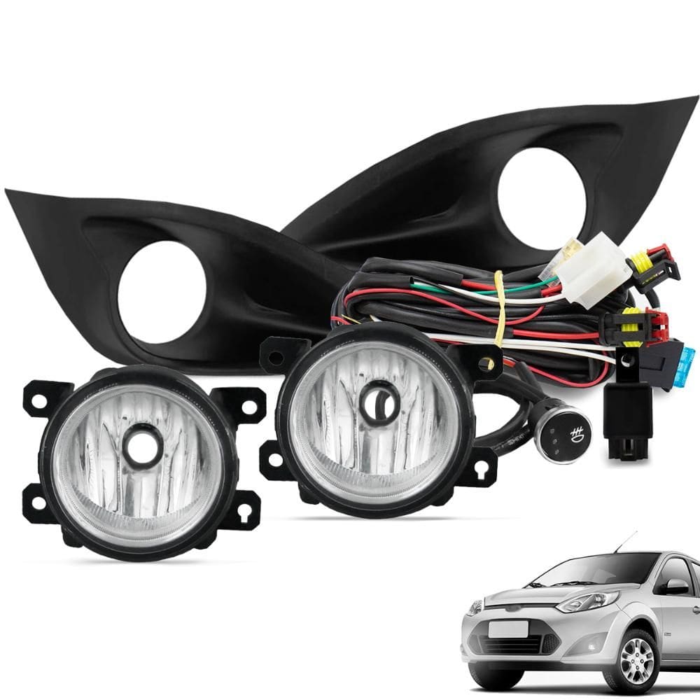 Kit Farol de Milha Fiesta Rocam 2010 a 2012 Botão Touch e Moldura Preto