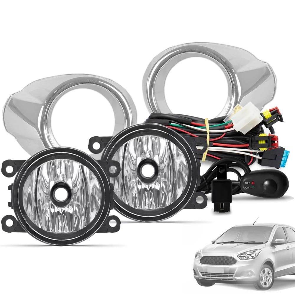 Kit Farol de Milha Ka 2015 a 2018 Botão Universal e Moldura Cromada