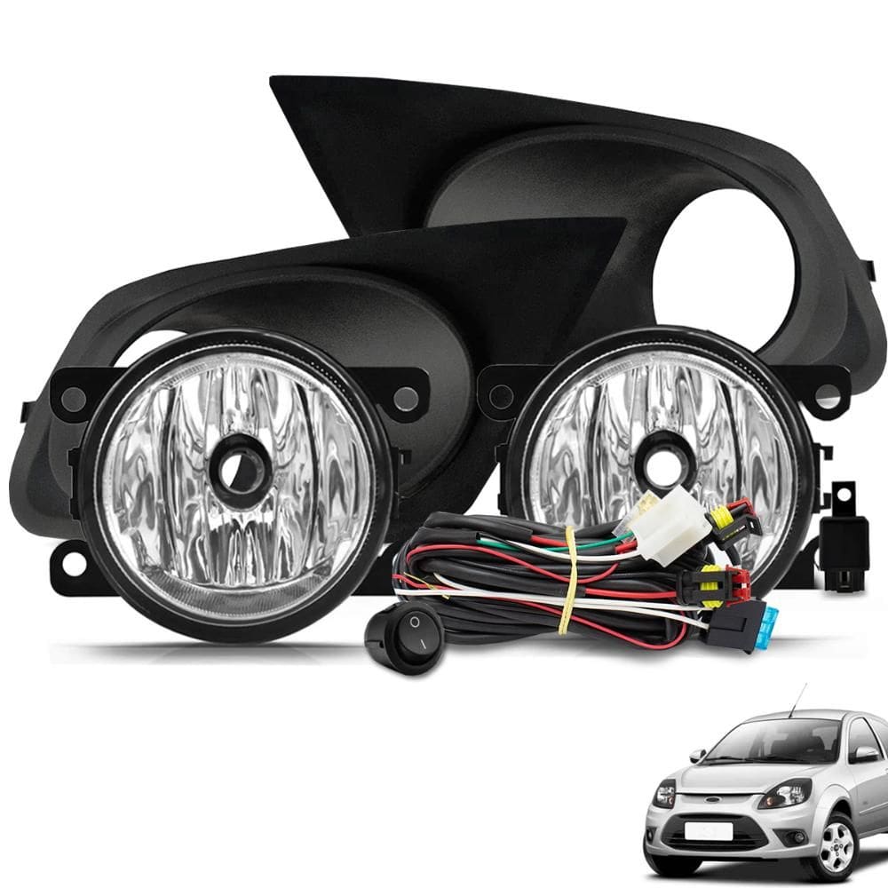 Kit Farol de Milha Ka 2012 2013 Botão Tic Tac e Moldura Preto