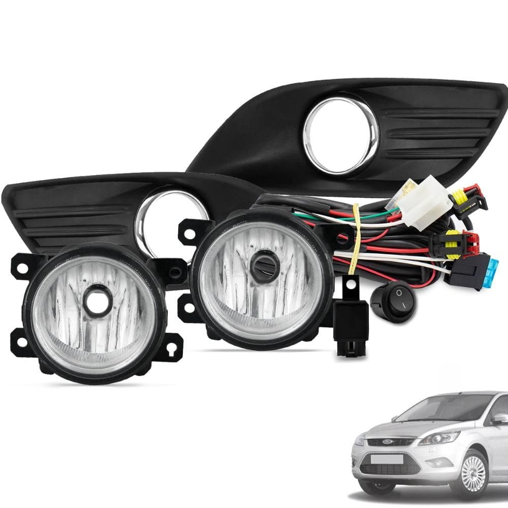 Kit Farol de Milha Focus 2009 A 2013 Botão Tic Tac e Moldura