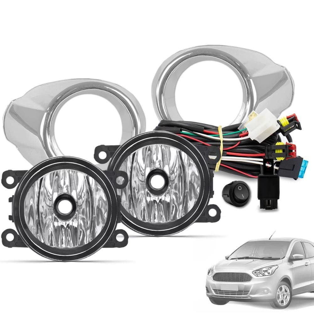 Kit Farol de Milha Ka 2015 a 2018 Botão Tic Tac e Moldura Cromada