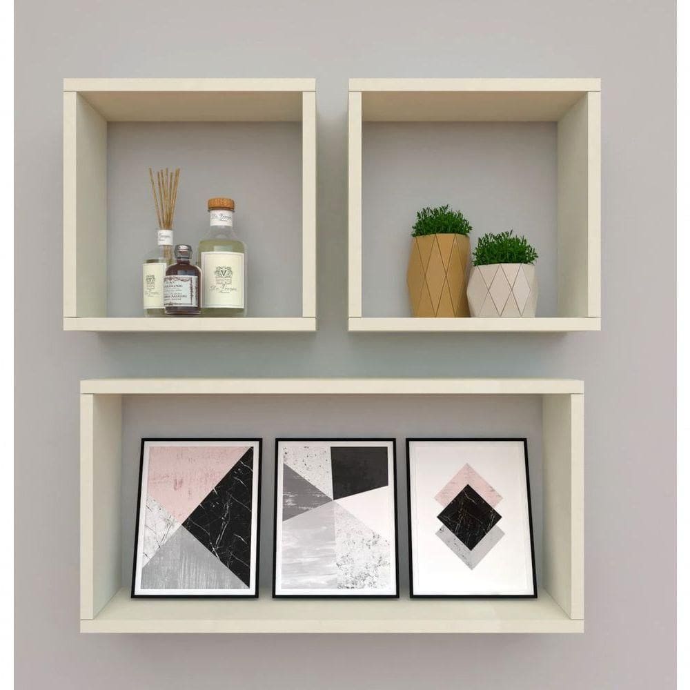 Kit Com 3 Nichos Decoração Para Quarto Nude Retangular