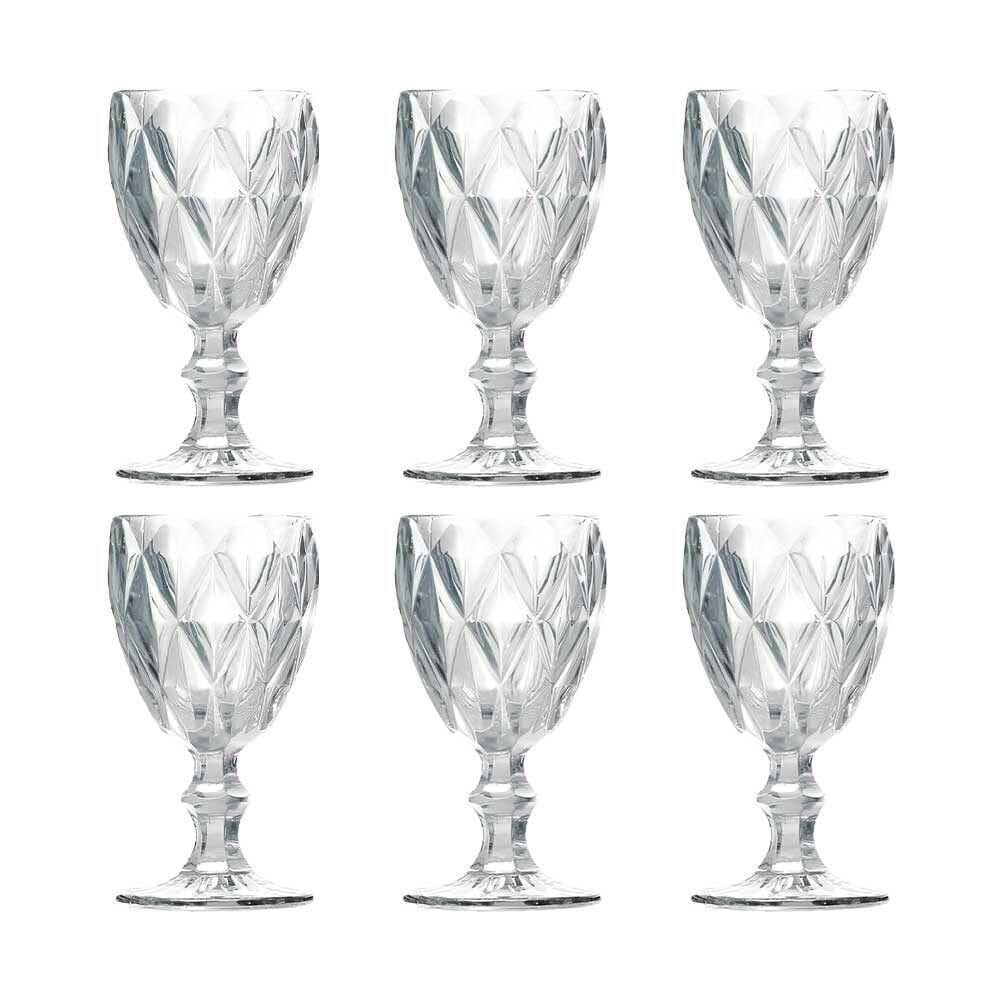 Kit 6 Taças De Vidro Para água Diamante Transparente Emcasatem 340ml