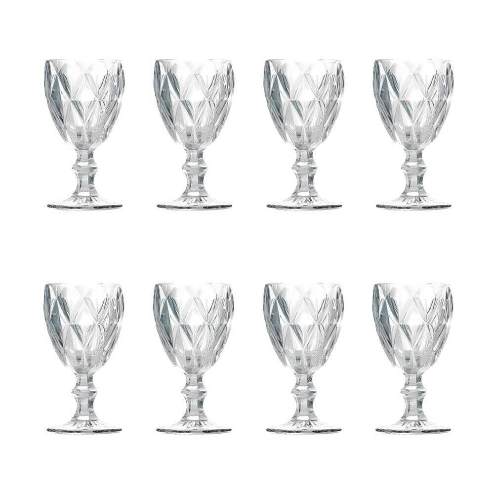 Kit 8 Taças De Vidro Para água Diamante Transparente Emcasatem 340ml