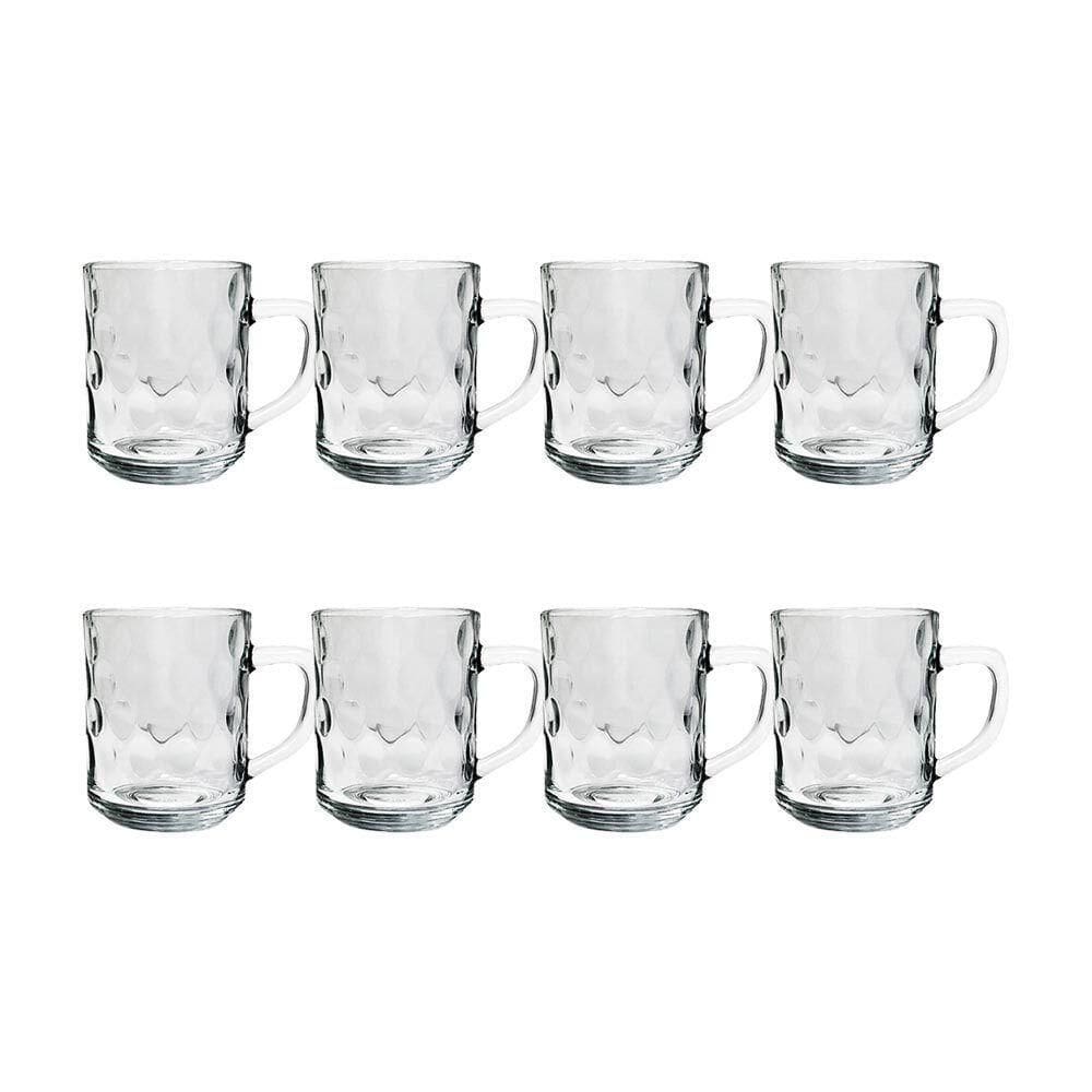 Kit 8 Canecas De Vidro Bubles Relevo Em Casa Tem 245ml