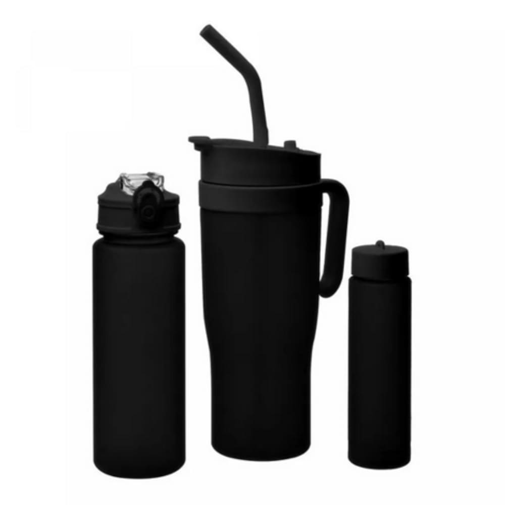 Conjunto 1 Caneca com 2 Garrafas Squeeze Preto - Lyor