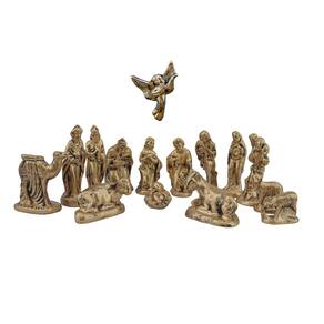 Presepio Natalino 10cm Enfeite 15 peças Gesso Dourado