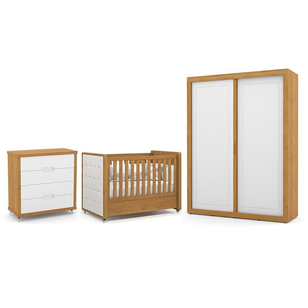 Dormitório Tutto New 2 Portas, Cômoda 4 Gavetas e Berço com Capitonê - Matic Móveis