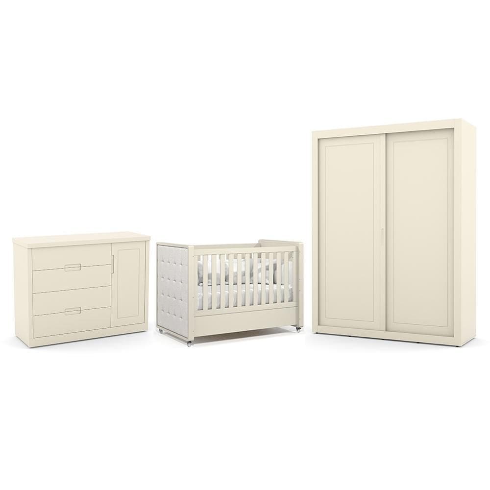 Dormitório Tutto New 2 Portas, Cômoda 1 Porta e Berço com Capitonê - Matic Móveis