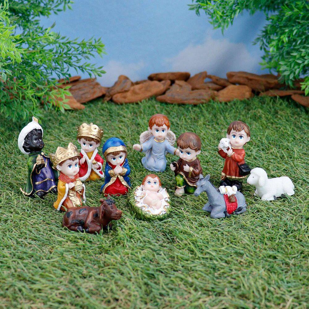 Presepio Natalino Infantil Enfeite Miniatura 11peças Resina Decoração